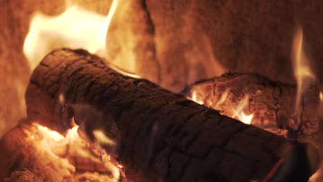 burning firewood coal close up in the fireplace