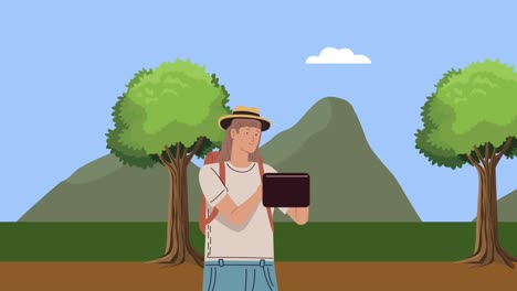 female camper in field animation