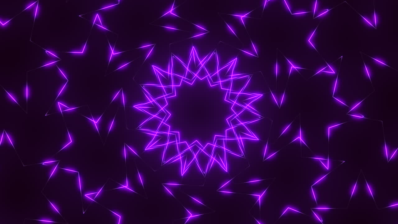 Vibrant purple star pattern creates a mesmerizing circular arrangement against a dark backdrop. The stars glow brightly, forming a captivating celestial display