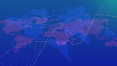 animation of dna strand over network of connections and world map