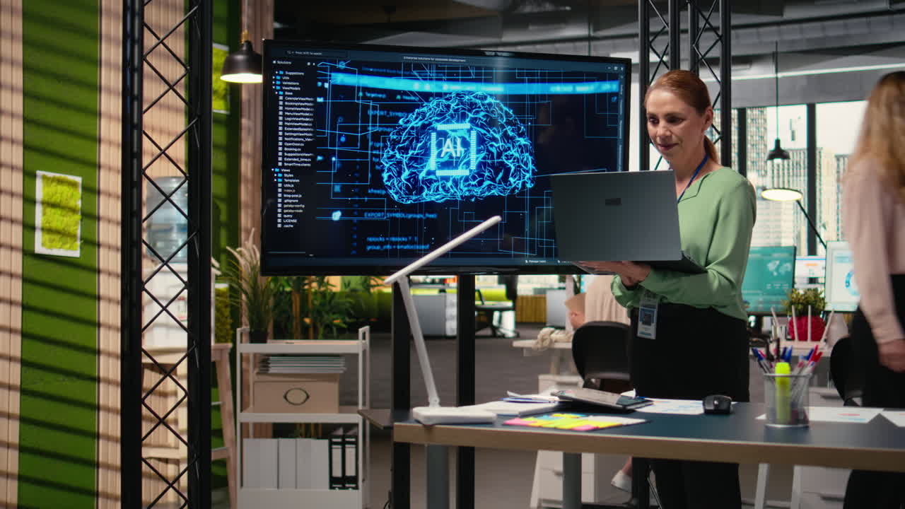 Vertical Video IT company manager uses AI automation and deep learning