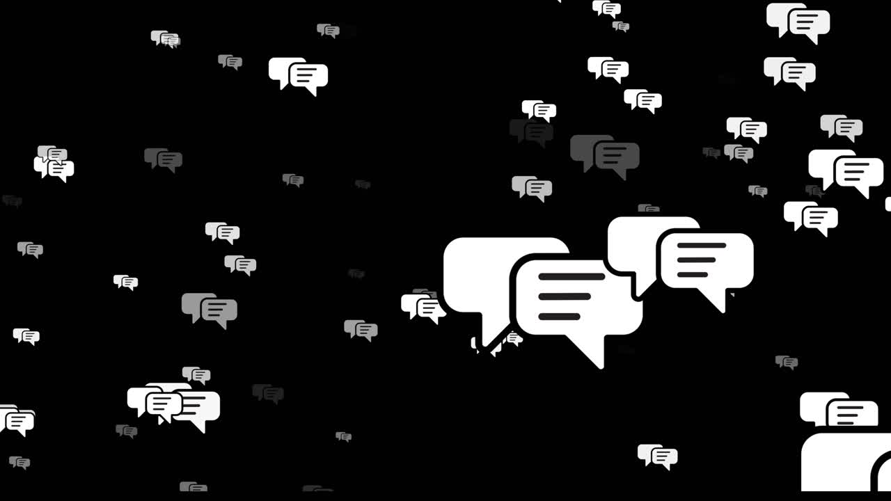 Digital kommunikation chatboble svævende animation isoleret på sort baggrund