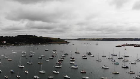 aerial view of falmouth yacht vistor moorings on overcast day