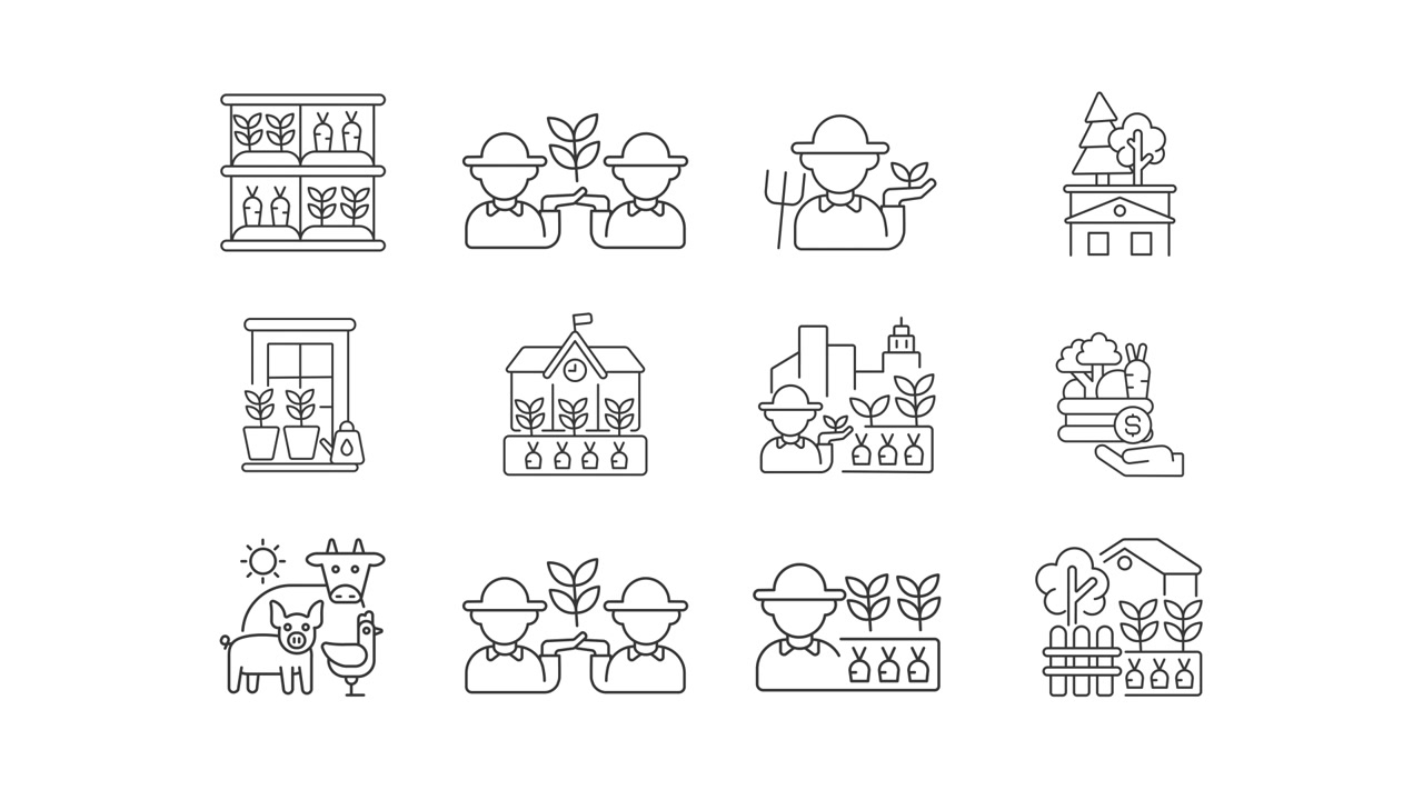 Animated Line Art Icons of Farming and Agriculture Concepts