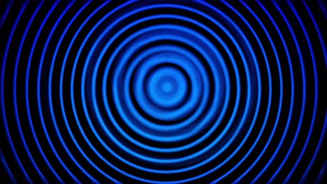 ondas de radio azules, radar o sonar, efecto hipnótico, bucle sin costuras. animación. anillos de neón brillantes giratorios sobre un fondo negro