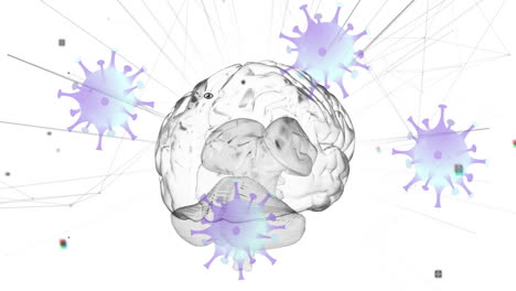 animación de las células de covid 19 con el cerebro humano girando