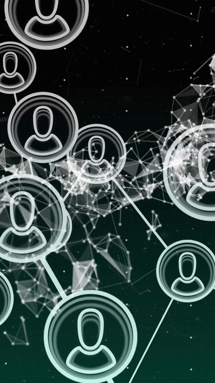 Animazione di un filamento di DNA su una rete di connessioni con icone di persone.