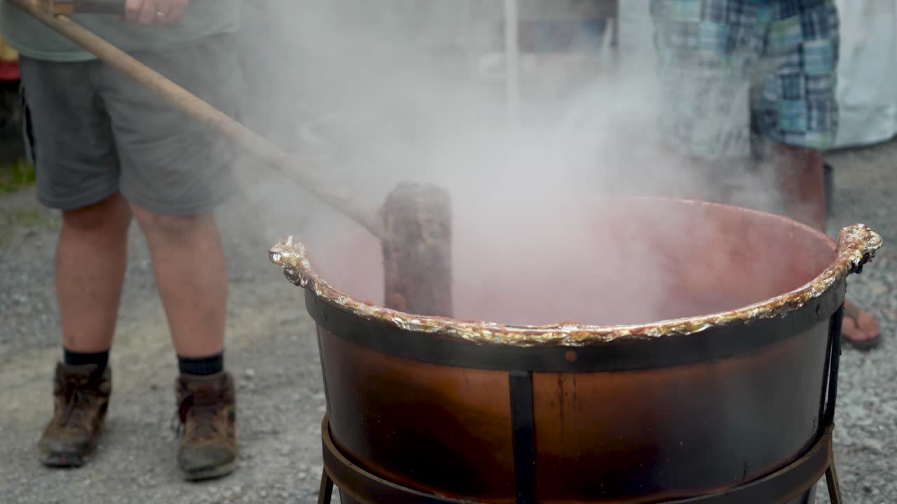 Large Copper Pot Cooking Outdoors
