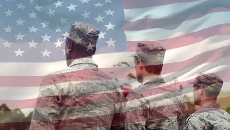 military men in uniform and the american flag