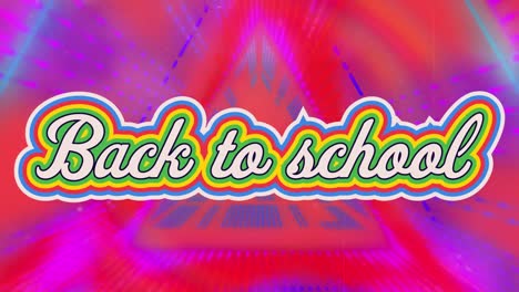 animation of back to school text over neon light on red background