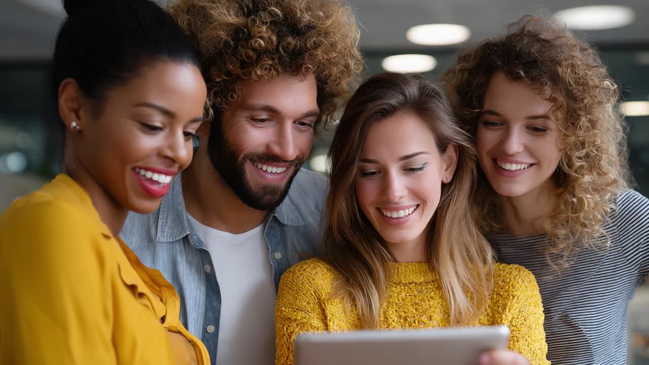 Team of colleagues looking at a tablet