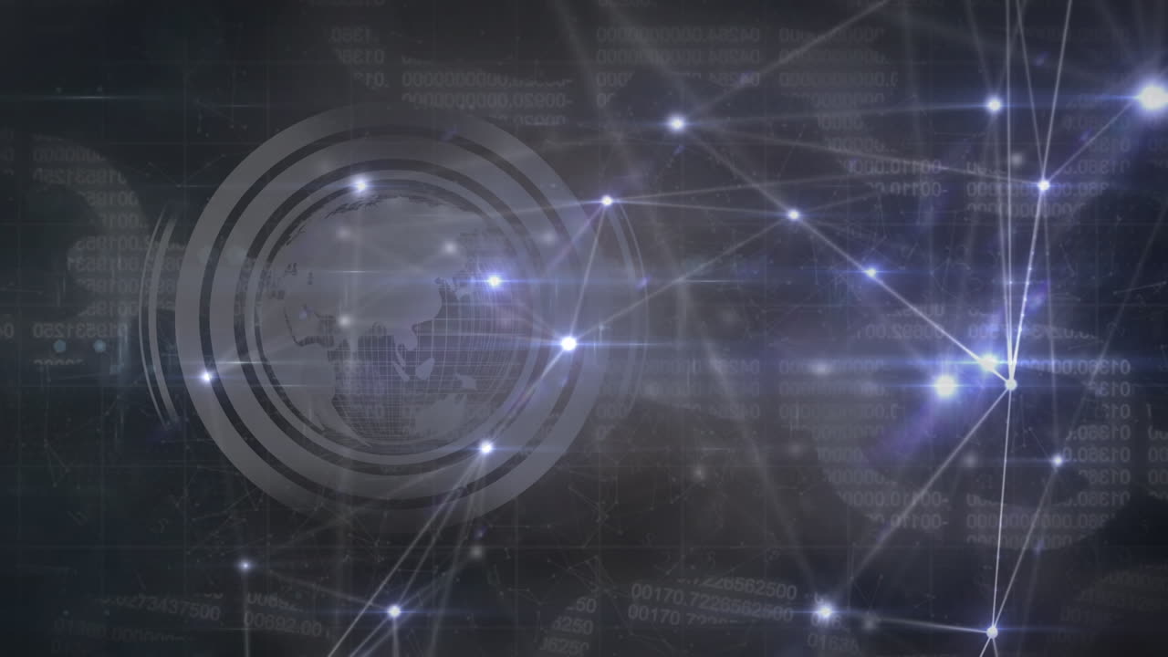 어두운 배경 위의 연결 네트워크와 글로브의 애니메이션