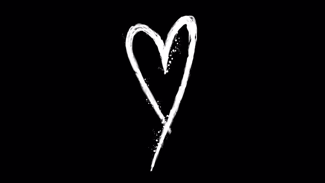 Forma di cuore bianca animata disegnata a mano su sfondo nero