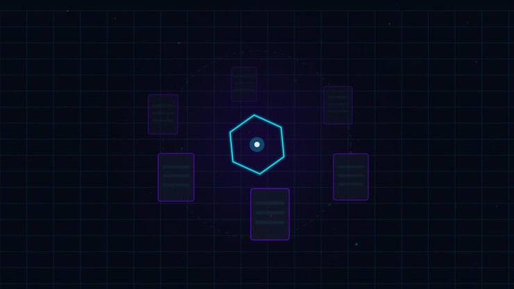 Digital Network Hub Connecting Data Nodes in Abstract Animation