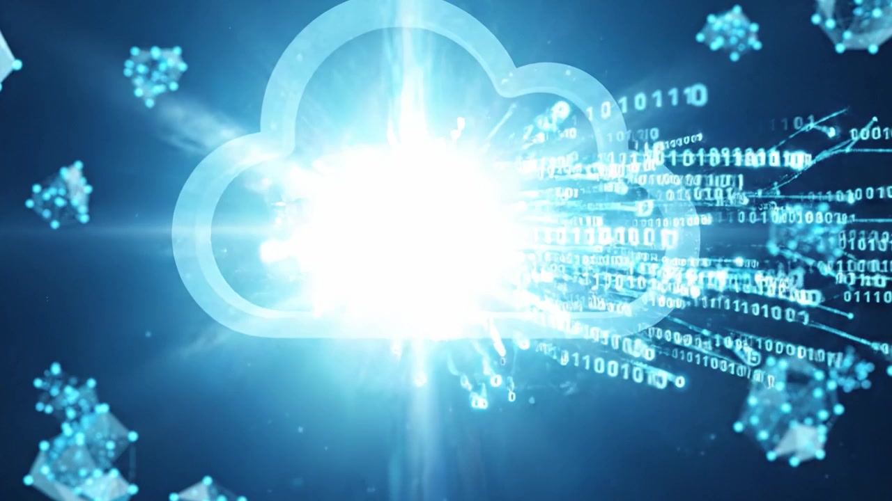 A Visual Representation of Cloud Computing Concepts with Abstract Data Networks and Storage Solutions Highlighted Against a Digital Background