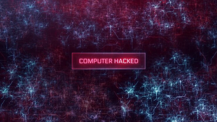 Concept d'ordinateur piraté sur fond de réseaux informatiques sombres.