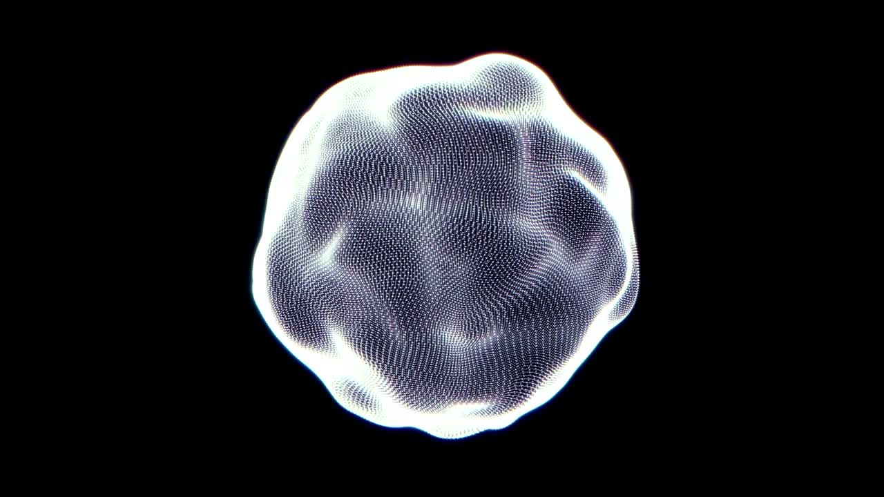 movimiento abstracto esfera colorida de partículas brillantes en fondo negro.