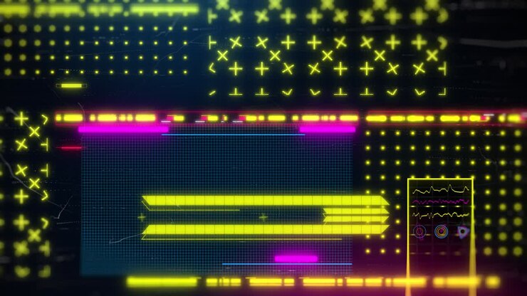 Sfondo HUD in stile cyberpunk. Animazione 3D in loop per lo streaming. Interfaccia al neon.