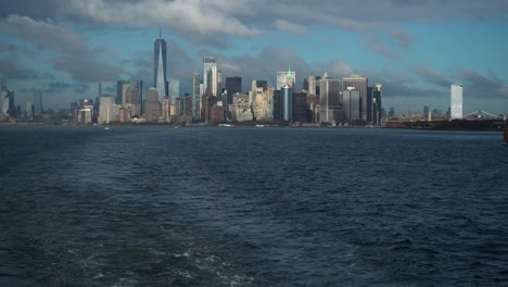 new york city skyline from staten island ferry