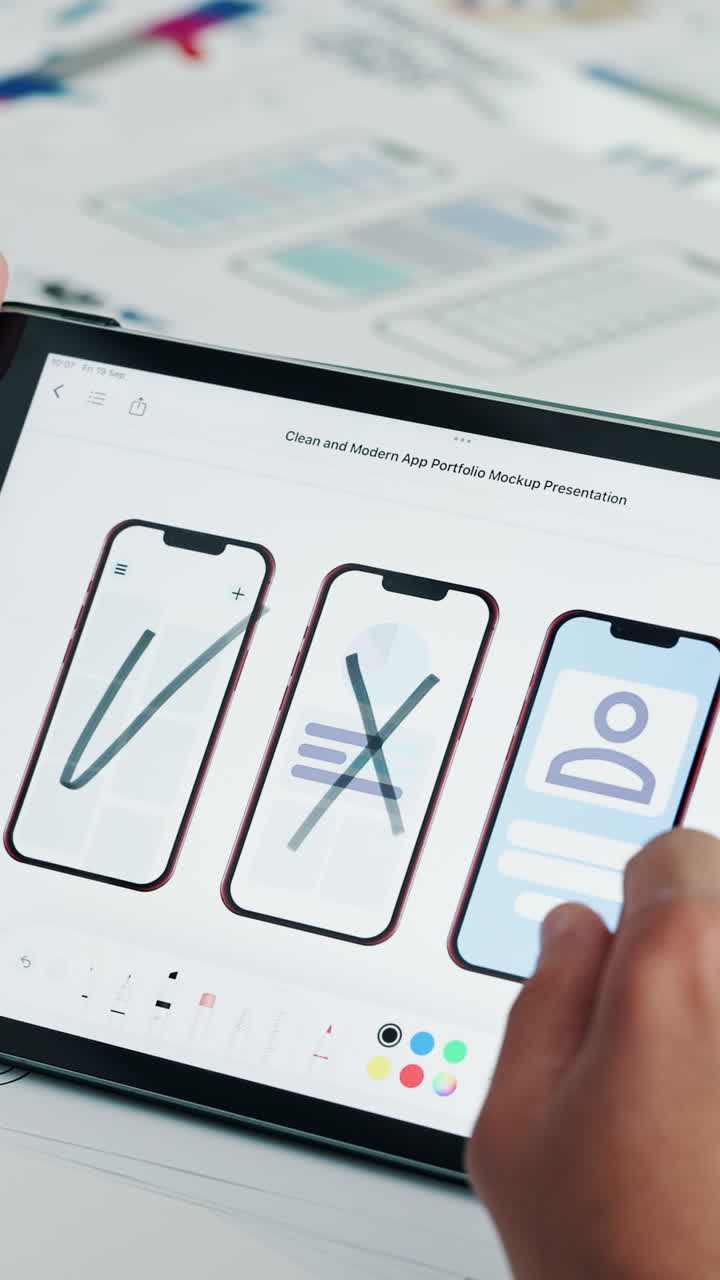 Hand Drawing and Marking Mobile App Mockups on a Digital Tablet