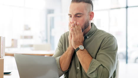 Stress,-Kopfschmerzen-Und-Müder-Mann-Auf-Laptop