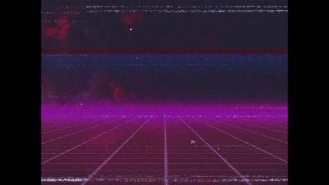 Animation-Von-Glitch-Interferenzen-über-Neonlinien-Auf-Schwarzem-Hintergrund