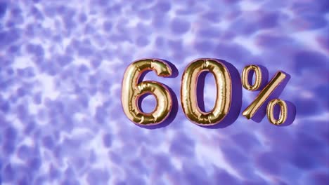 60% dourado flutuando acima das ondas da água em fundo roxo