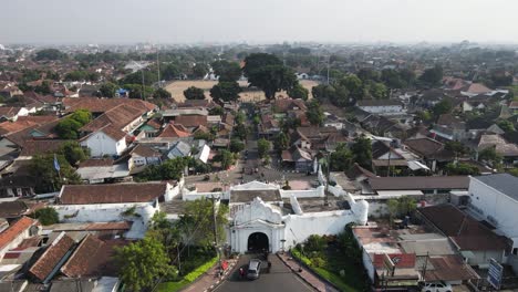 drone shot or aerial view, plengkung gading or plengkung nirbaya is a historic building at the gate of the yogyakarta palace