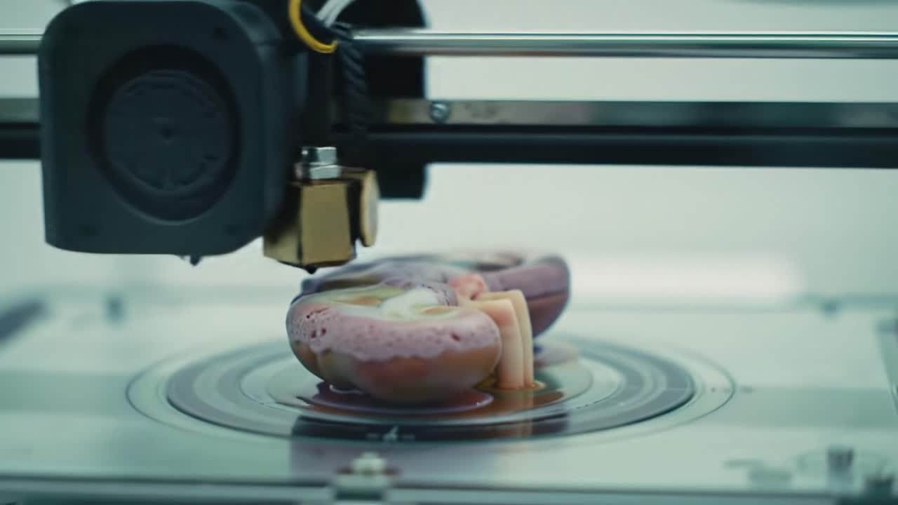 High-Tech 3D Printing in Action: A Close-Up View of a Bioprinter Creating Complex Biological Structures for Medical Applications