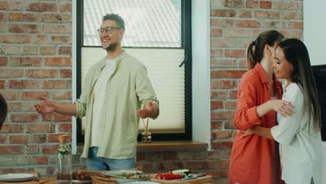 friends gathering and cooking