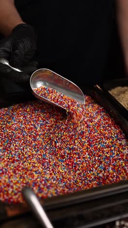 colorful sprinkles being poured