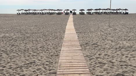 Peaceful-June-morning-on-the-beach-in-front-of-Dion-Palace-Resort,-Greece