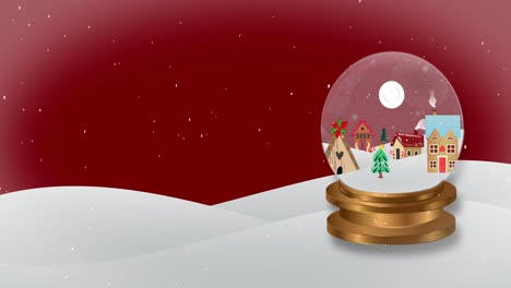 Animation-of-snow-falling-over-snow-globe-and-winter-landscape-at-christmas