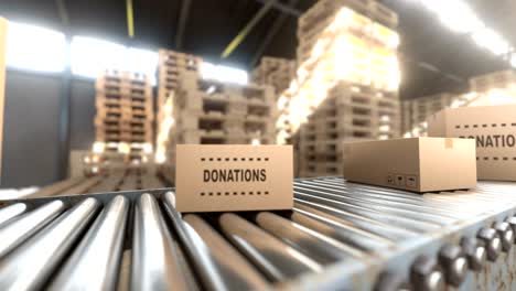 hangar where cardboard boxes with donation aid are stored, seamless loop