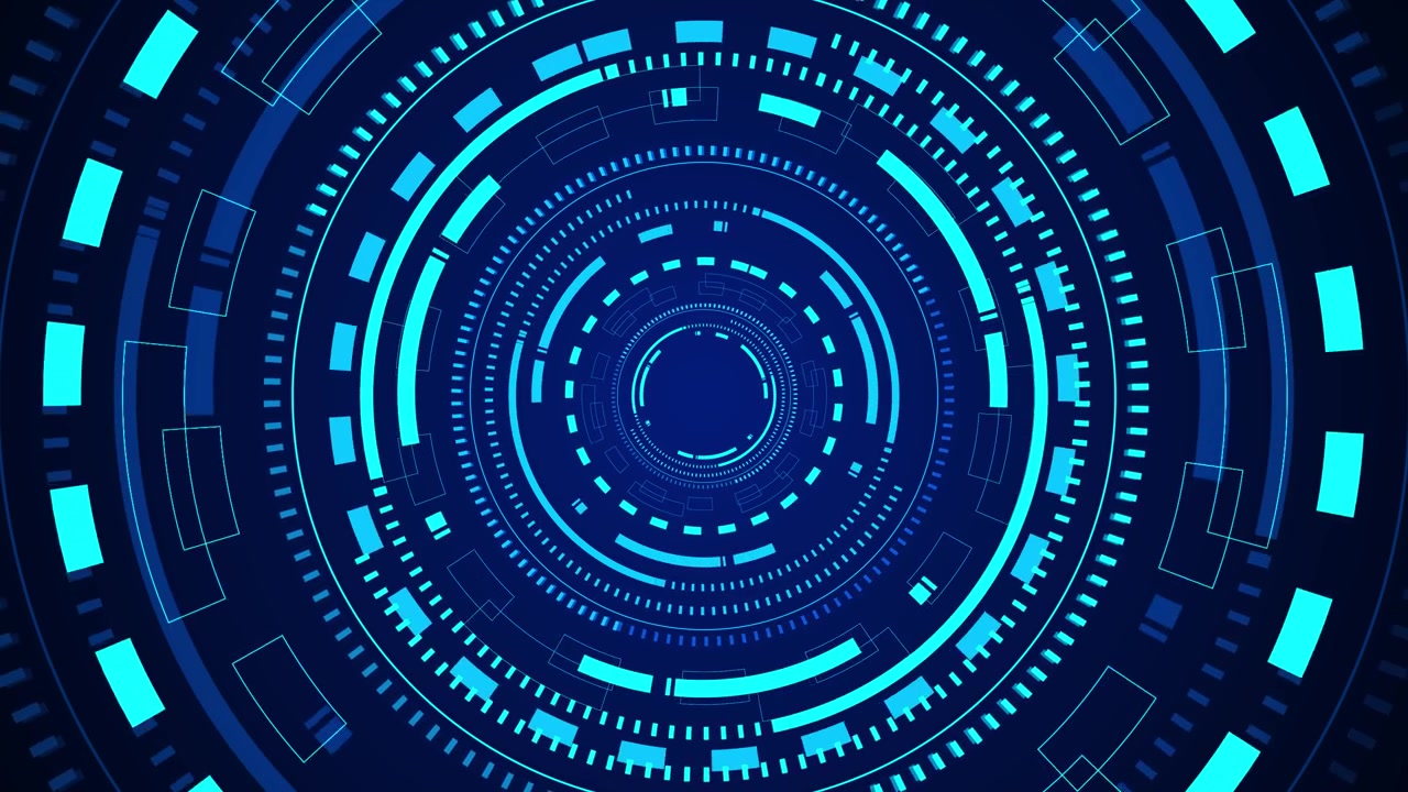 Blue circular hud interface background with cyan concentric rings segmented tech marks radial depth