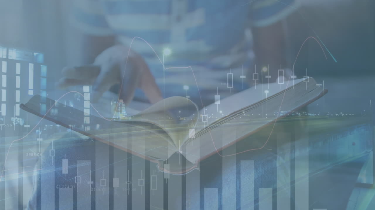 어린이 책 읽기 위에 도시 풍경의 애니메이션