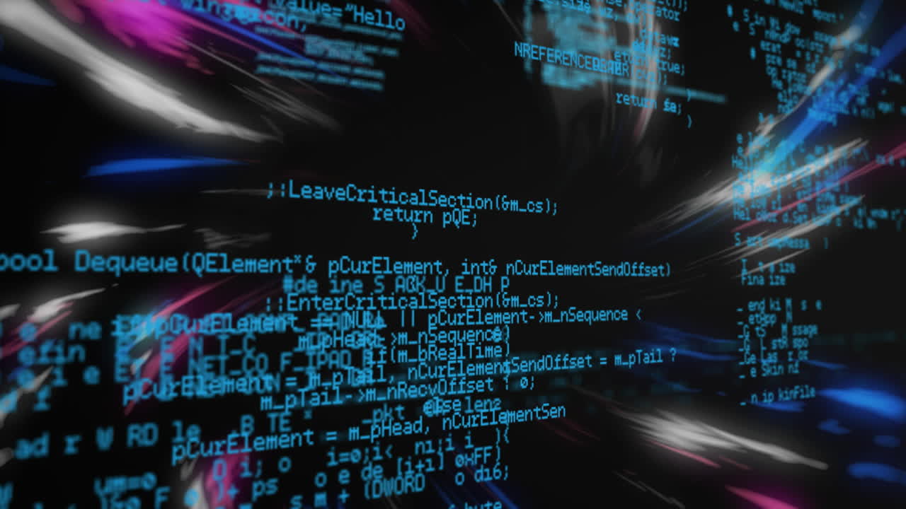 Animation of digital data processing over black background