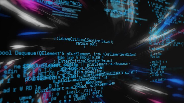 Animation of digital data processing over black background