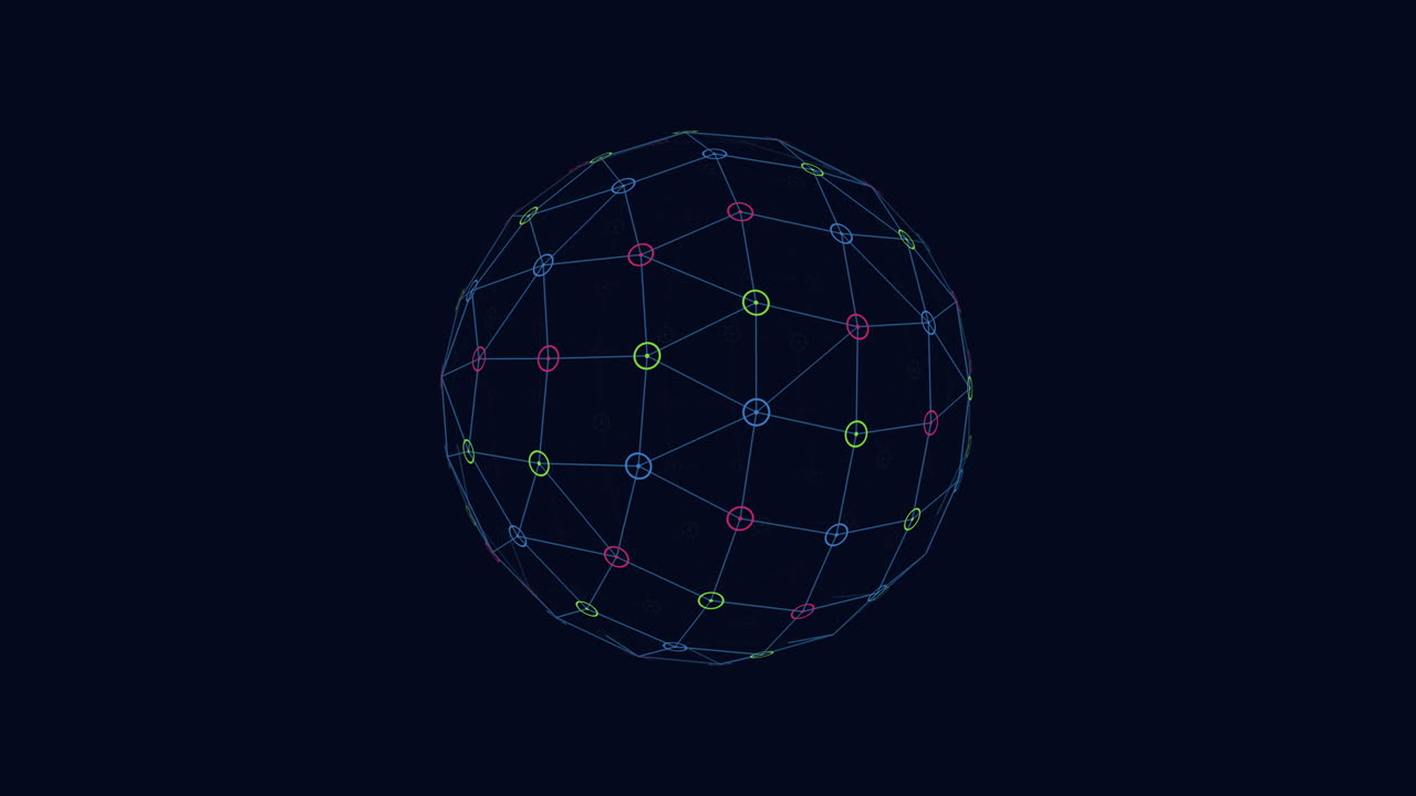 Multicolored spherical object with complex network of lines and connections