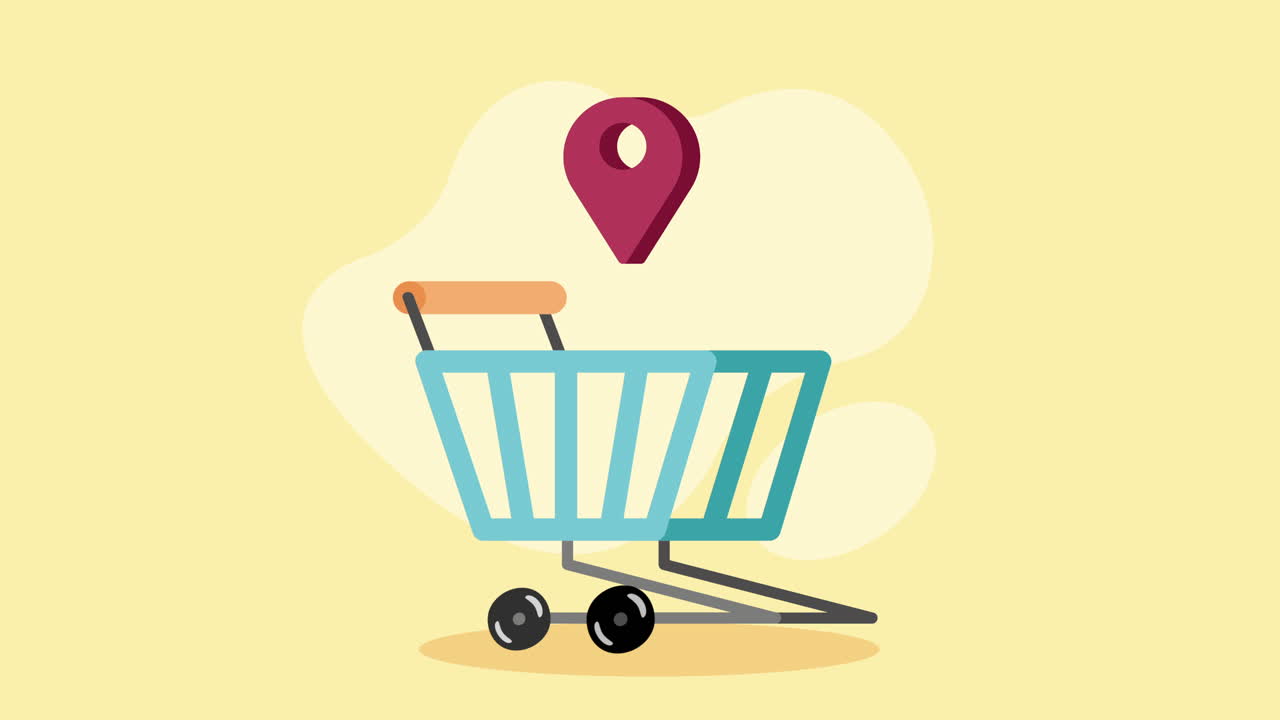 carrito de compras con marcador de ubicación