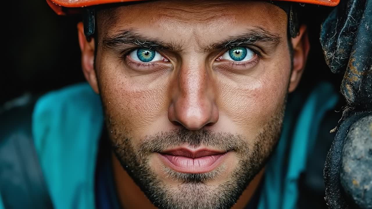 A man wearing an orange hard hat looking at the camera