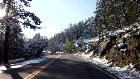 pov driving in the mountains after a snow storm