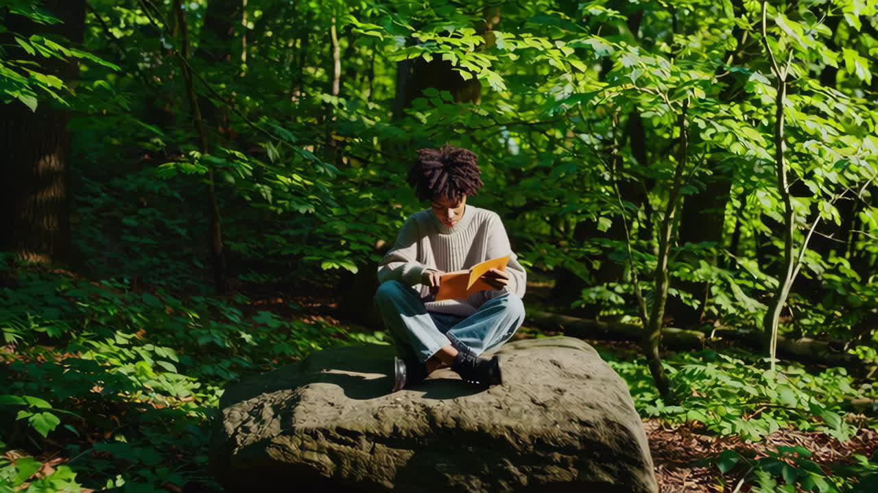 Person Reading a Book in a Forest