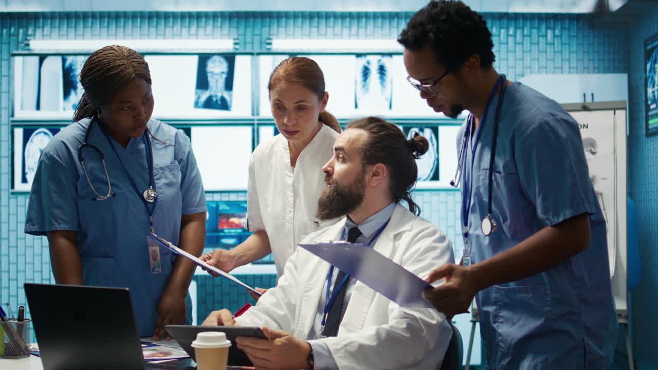 Medical Team Reviewing X-Rays and Patient Records