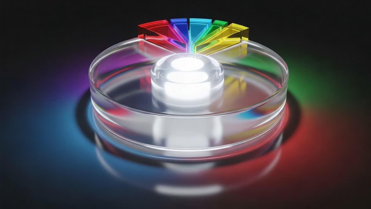 An Artistic Exploration of Light and Color: A Visually Stunning Display of a Circular Prism and its Reflective Spectrum in a Dark Background