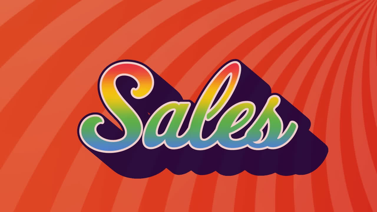 animación digital del efecto arco iris sobre el texto de ventas contra un fondo radial naranja