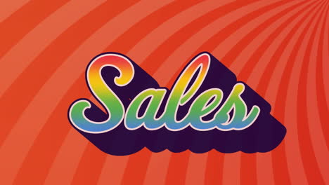 digital animation of rainbow effect over sales text against orange radial background