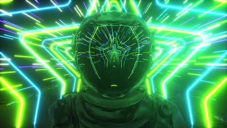 astronaut in a neon star tunnel