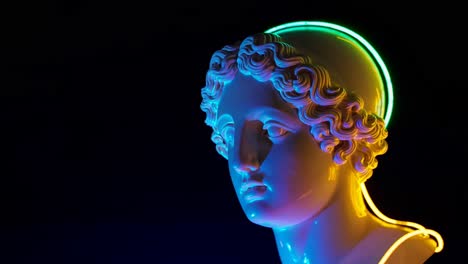 busto griego antiguo iluminado con neón