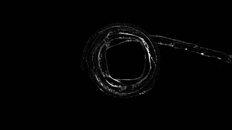 water circle liquid looping on black background. water pouring with reflections spinning flow